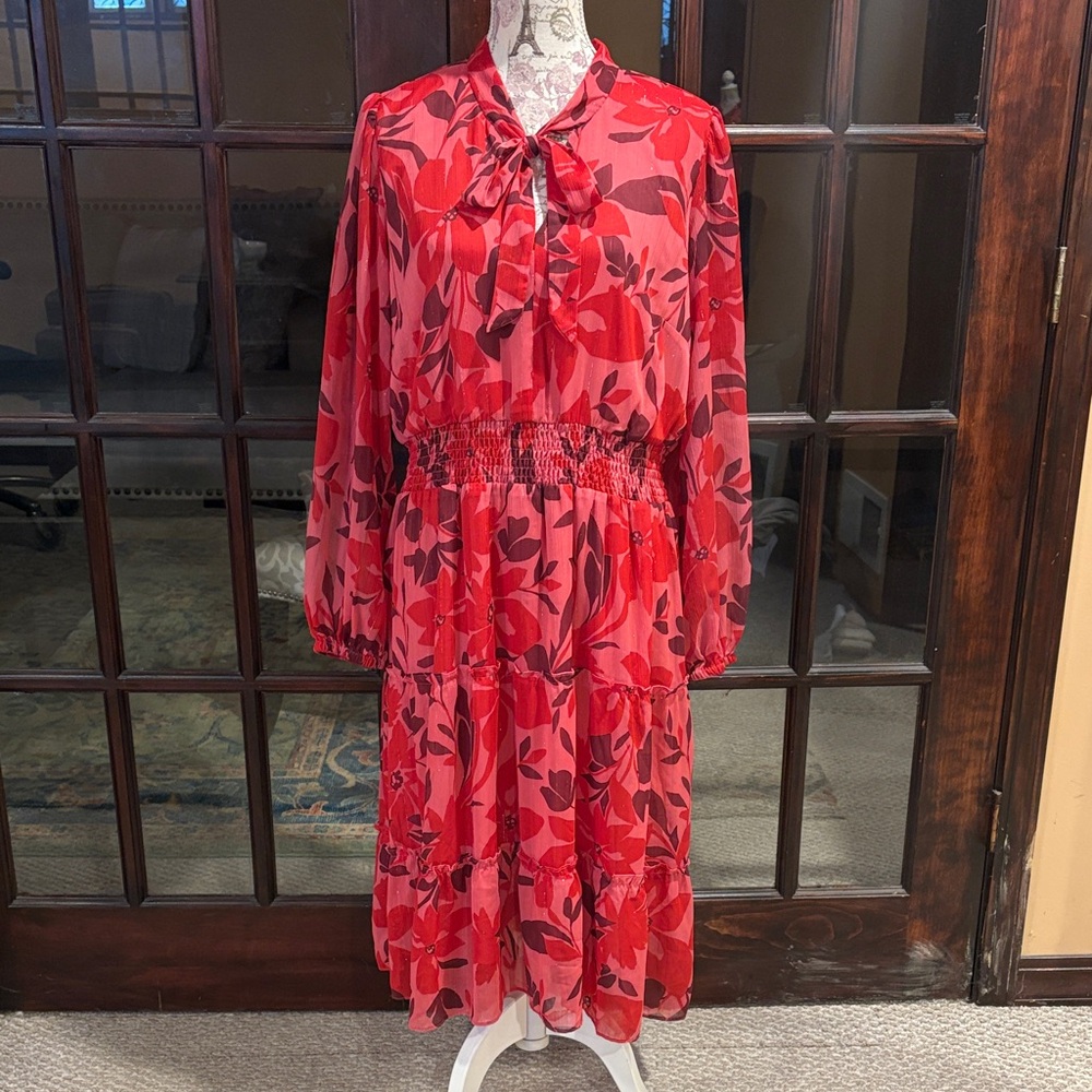 Liz Claiborne Red Floral Long Sleeve Dress